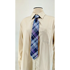 Michael Kors Blue Purple Plaid Classic Necktie Silk & Linen Length 57.5 inches